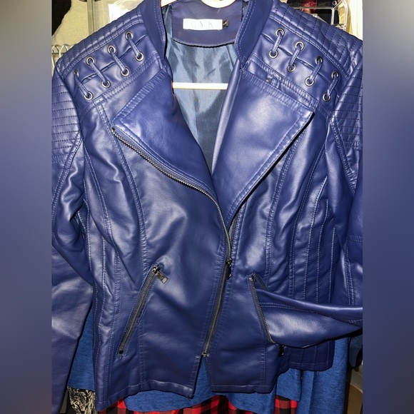 NIB Dark Blue Laced-Shoulder Moto Jacket, Size L - Picture 3 of 5